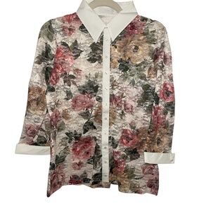 ANNE FONTAINE FRANCE BLOUSE SZ44,12 FLORAL LACE WHITE COLLAR/CUFFS NEW WITH TAGS